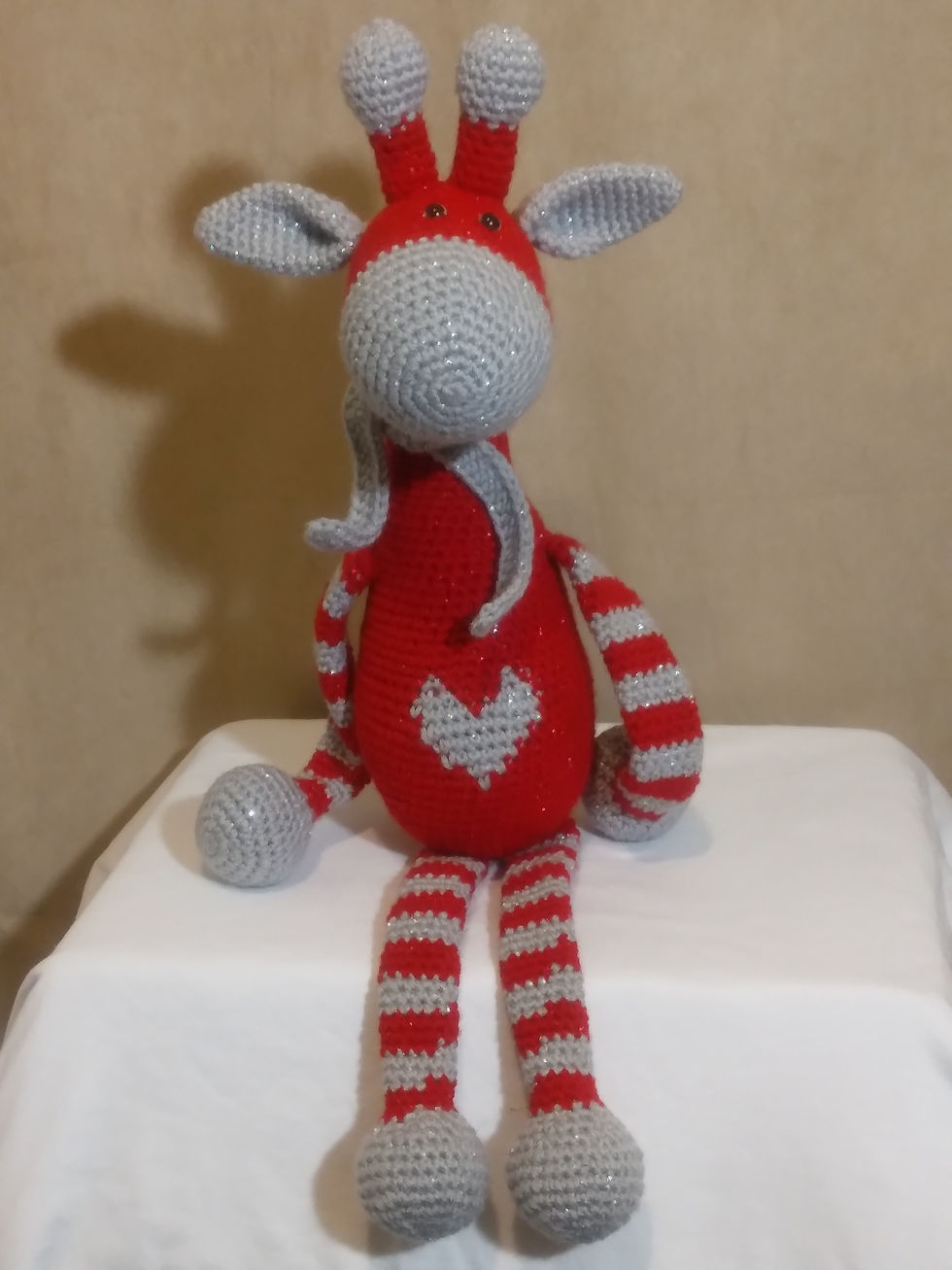 Thumbnail: Red/Silver Amigurumi giraffe