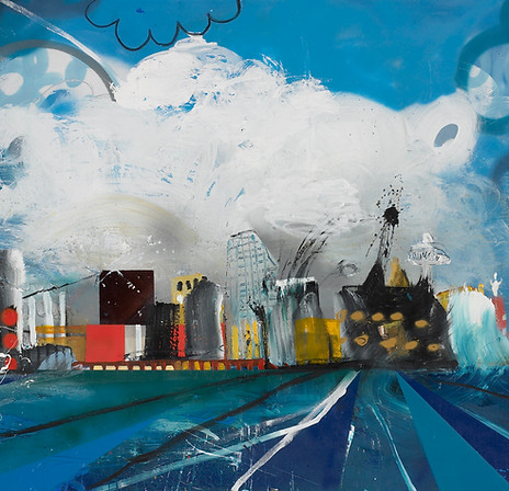 LIVERPOOL WATERFRONT 1. Acrylic paint, spray paint and charcoal on canvas. 90x160cm. 2015.
