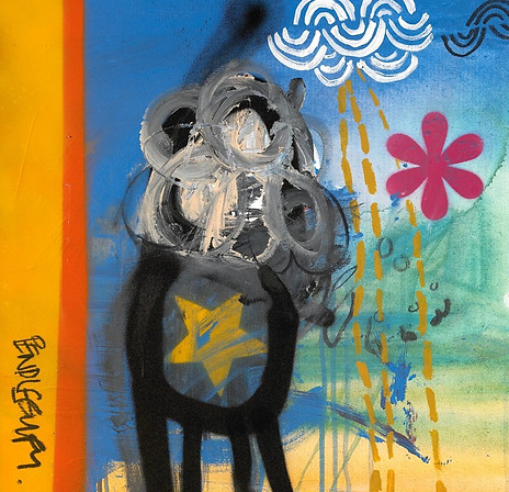 BELLY FULL OF STARS. Aerosol, acrylic, coffee, two sugars and charcoal on canvas. 50X50cm.
