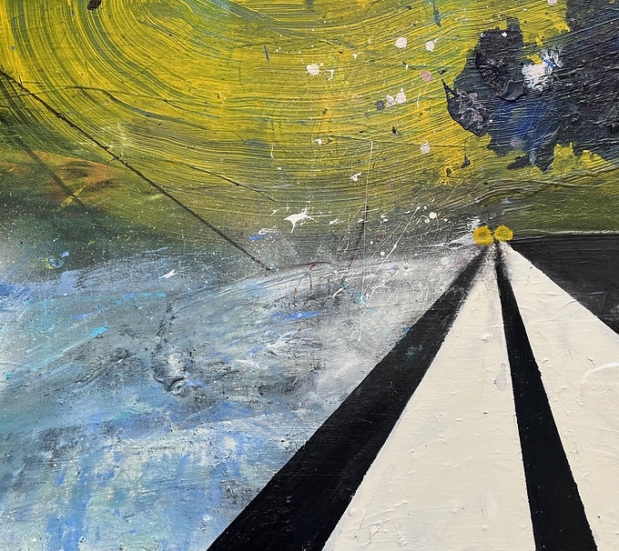 SEEKER (Road Series). Acrylic, spray paint and charcoal on canvas. 60x85cm. 2025. £1250..