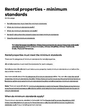 VIC Minimum Standard Cover