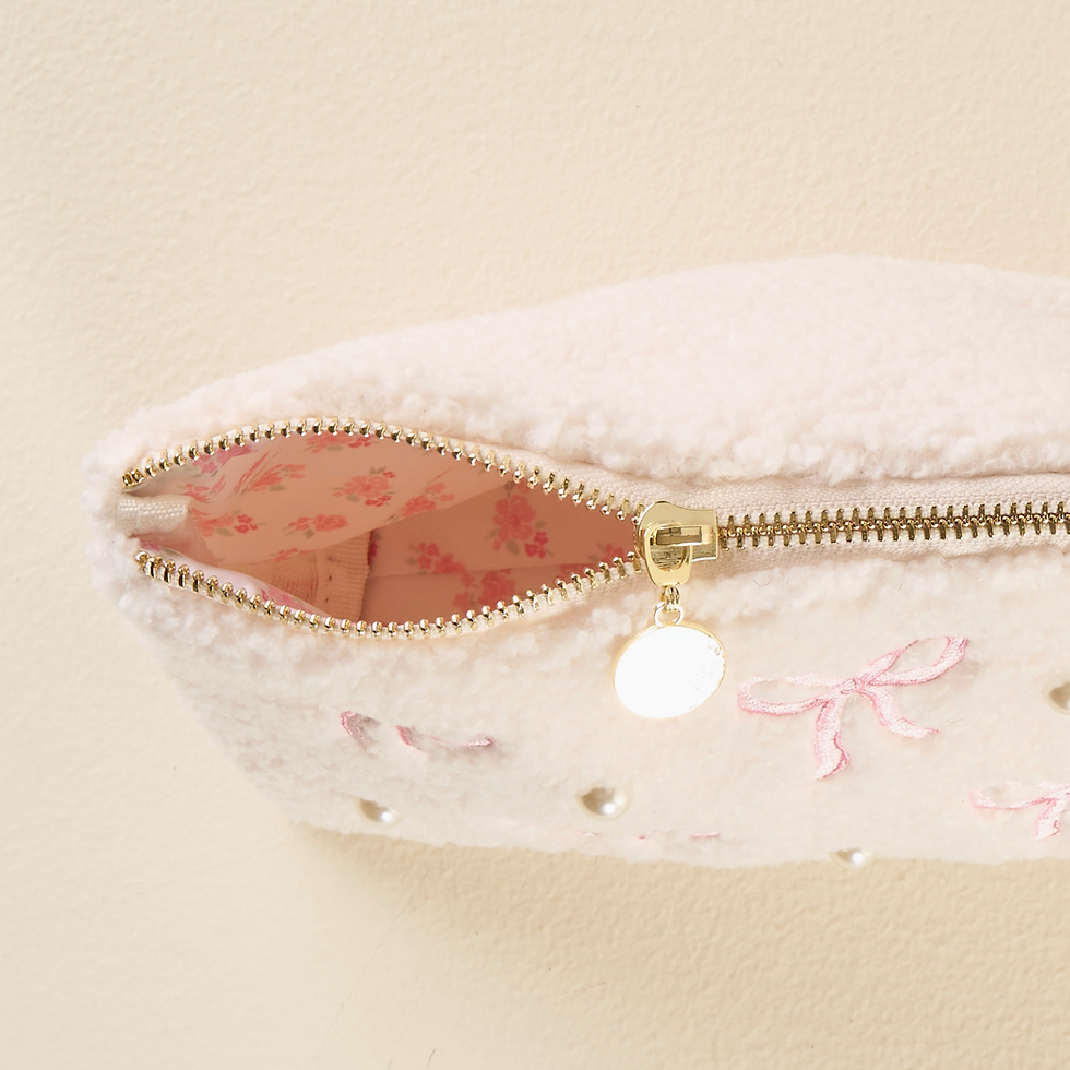 Thumbnail: Sherpa Teddy Pouch with Pink Bows