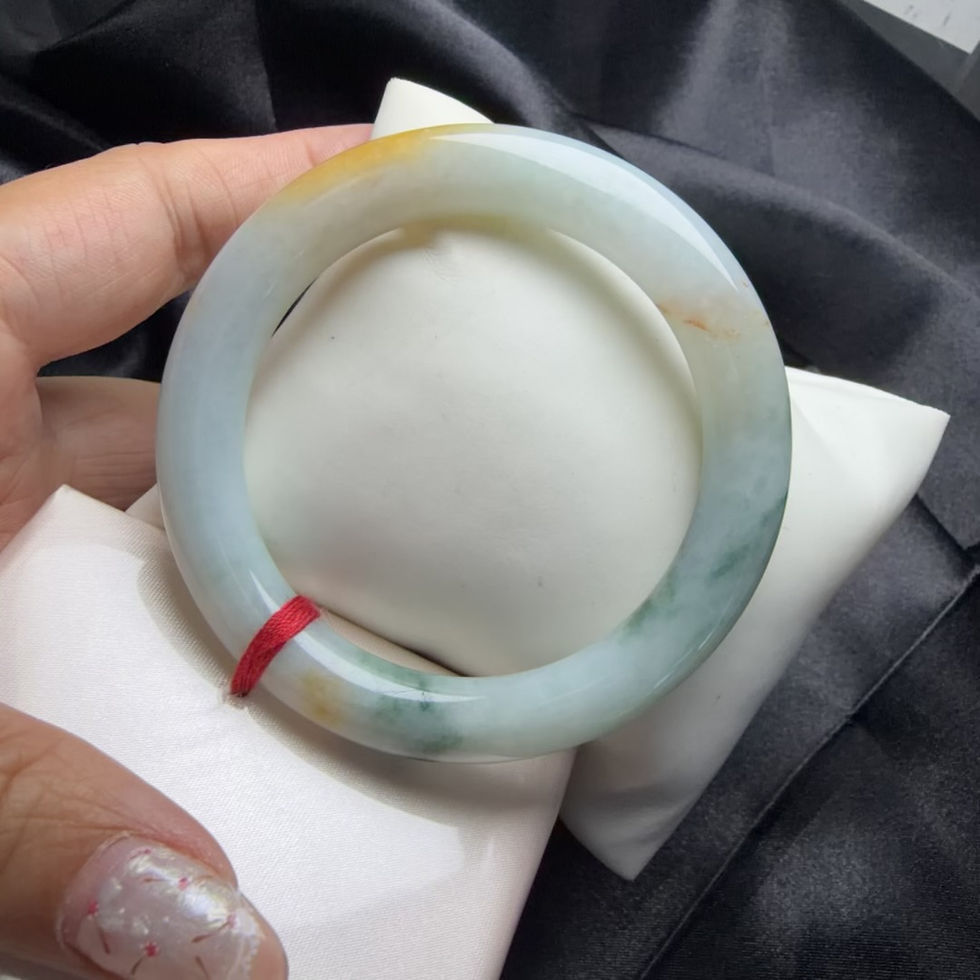 縮圖：54圈天然雞油黃飄花雙彩翡翠手鐲(BR4201)