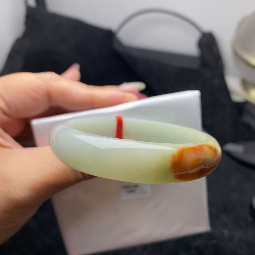 縮圖：(50)52圈糯化黃綠飄紅貴妃翡翠手鐲(BR9393)