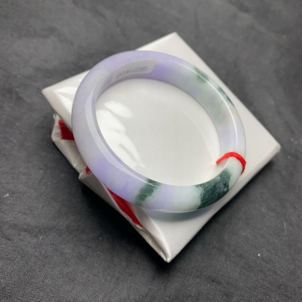 Thumbnail: 53-Loop Jadeite Bangle with Purple Spring Color and Floating Flower Pattern (BR41249) - Almost Perfect