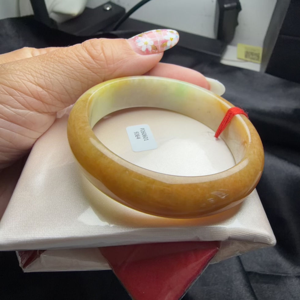 縮圖：(51)53圈天然咖啡黃翡翠貴妃手鐲(BR9364)