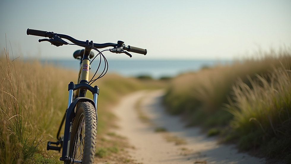 Fiets geparkeerd voor een prachtig kustlandschap