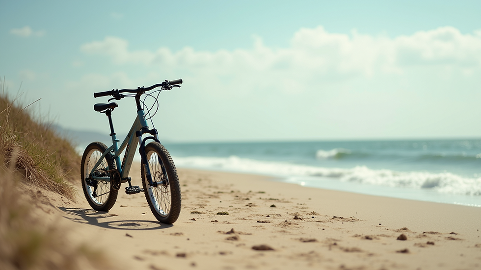 Bicycle parked on a sandy beach