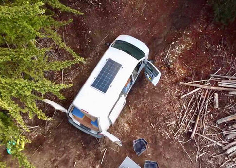 volkswagen transporter solar panel view campervan in the forest chile