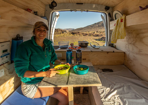 mercedes vito campervan in chile breakfast