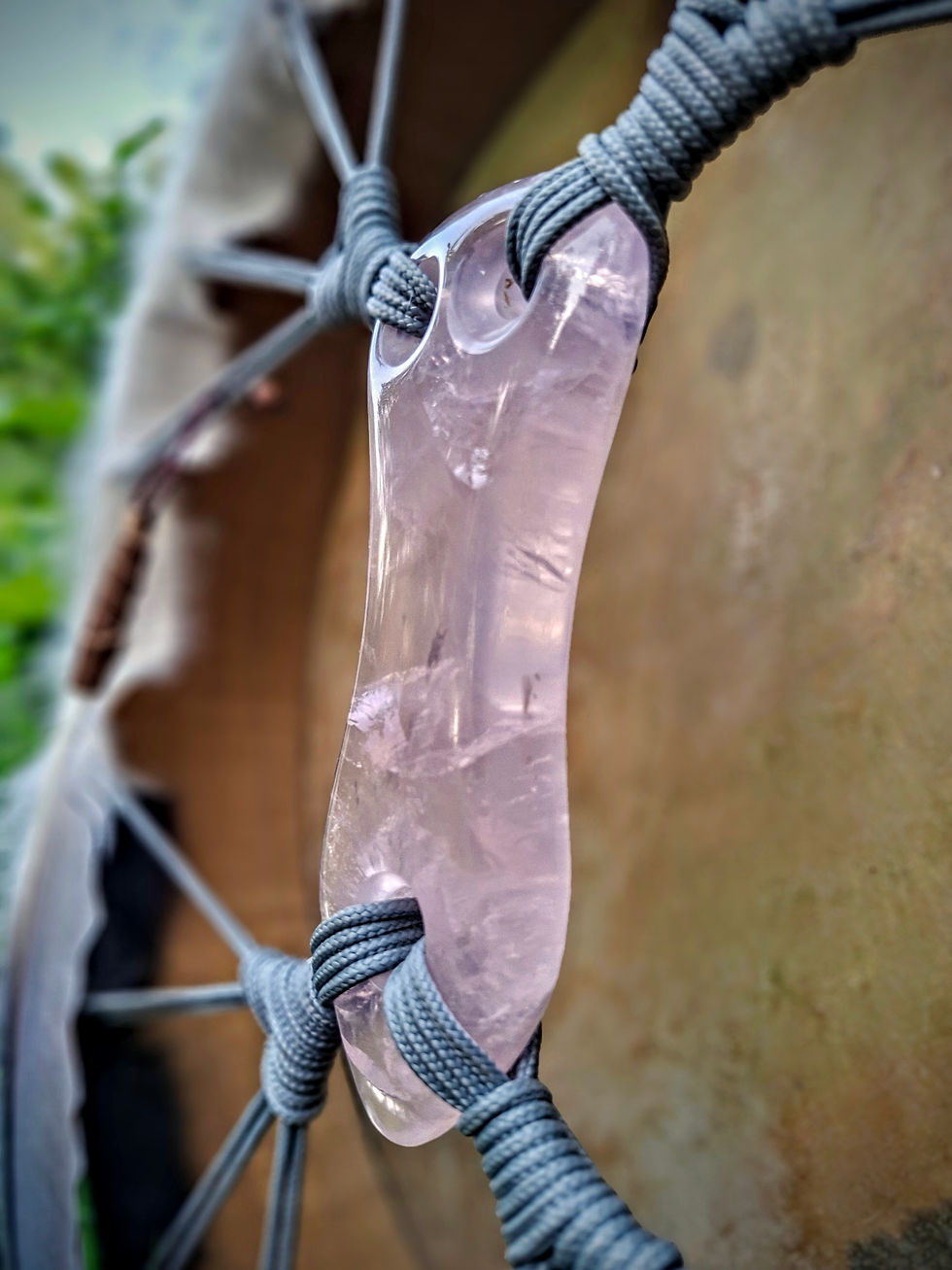 Thumbnail: Whakaaro shamanic drum with handcarved rosequarts handle