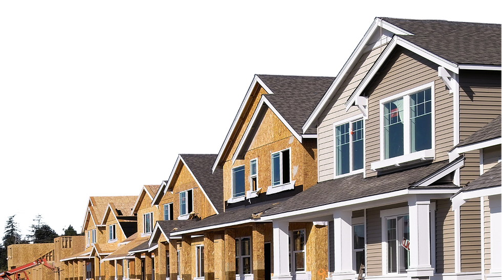 Row of new homes under construction in Hudson Valley – residential renovation and home building by Reale Construction Rx