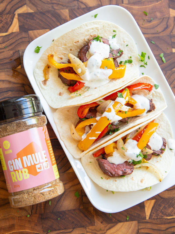 Fajitas con yogurt al gusto del cocktail Gin Mule grazie alle spezie e rub di BUGIN