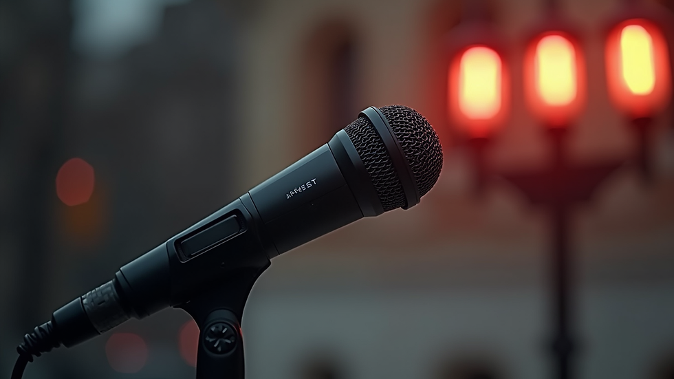 Vue rapprochée d'un microphone professionnel prêt pour un enregistrement vocal