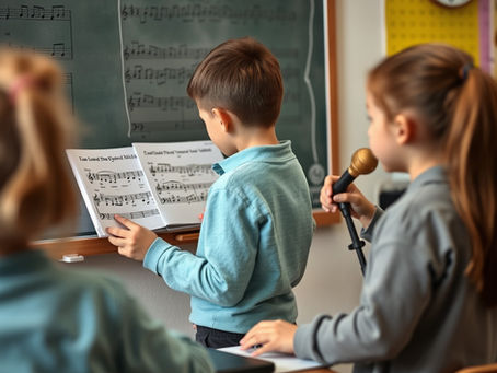 Child reading music in music classroom