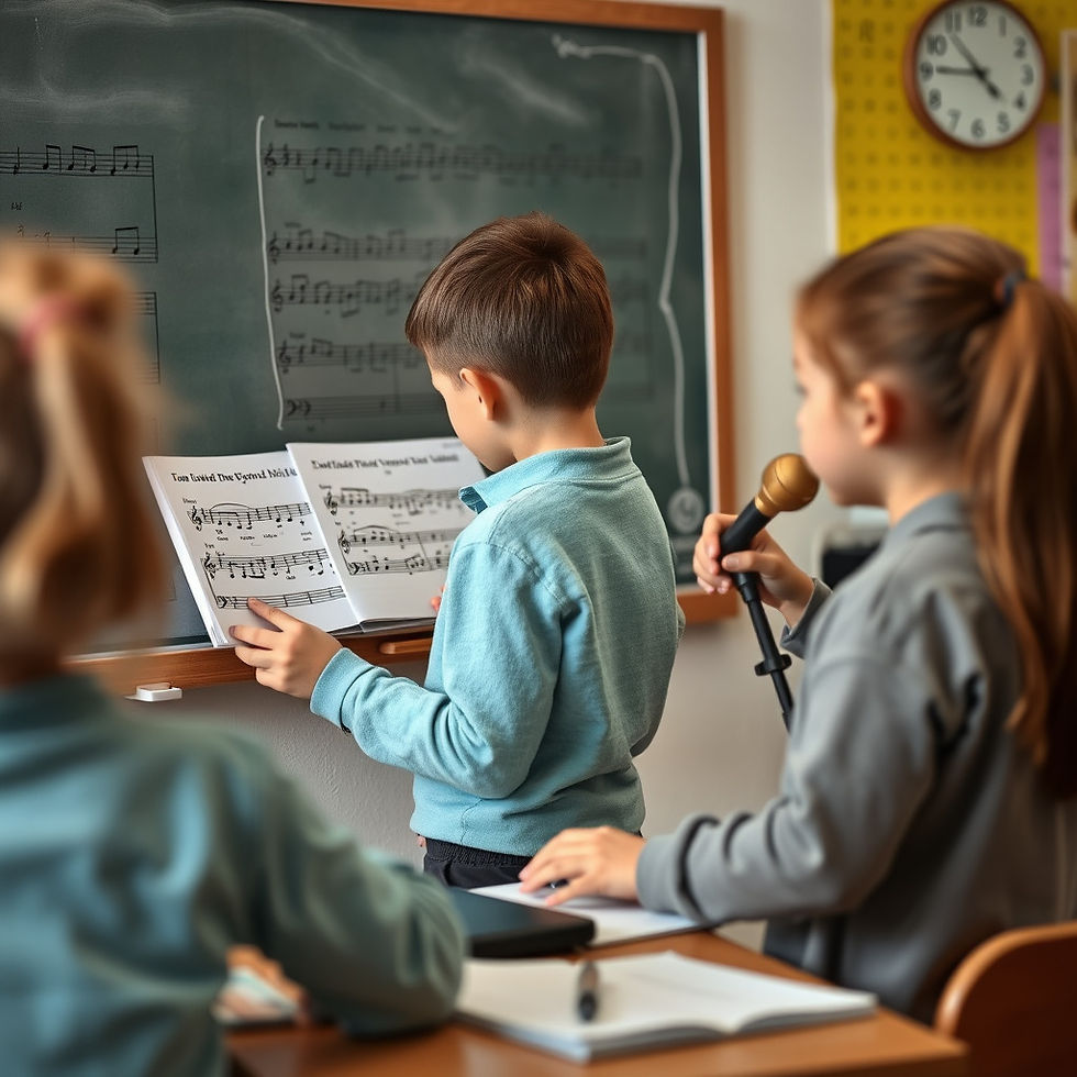 Child reading music in music classroom