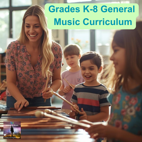 Teacher instructing children in music class.