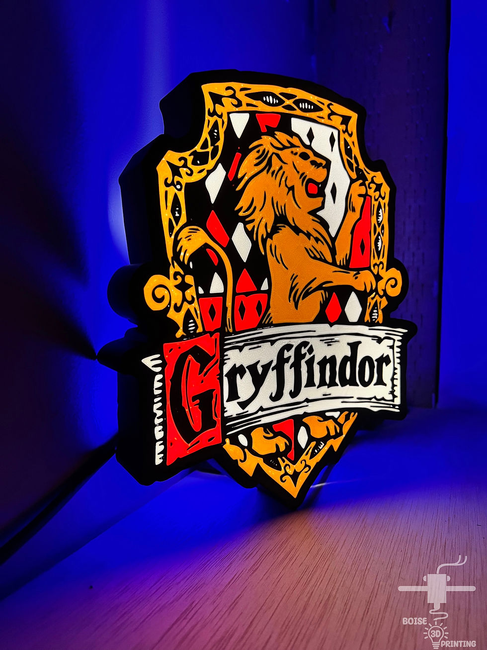 Thumbnail: Custom Harry Potter LED light box featuring Hogwarts Griffindor crest made by Boise 3D Printing