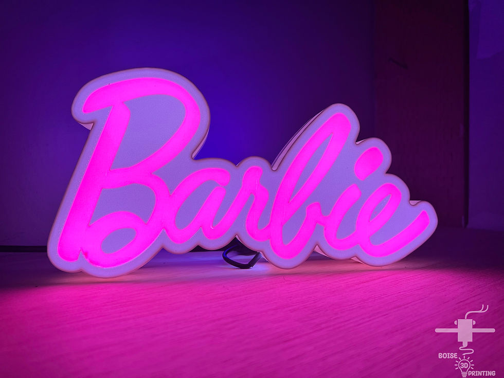 Thumbnail: Barbie LED light box 3D printed by Boise 3D Printing featuring pink retro brand logo