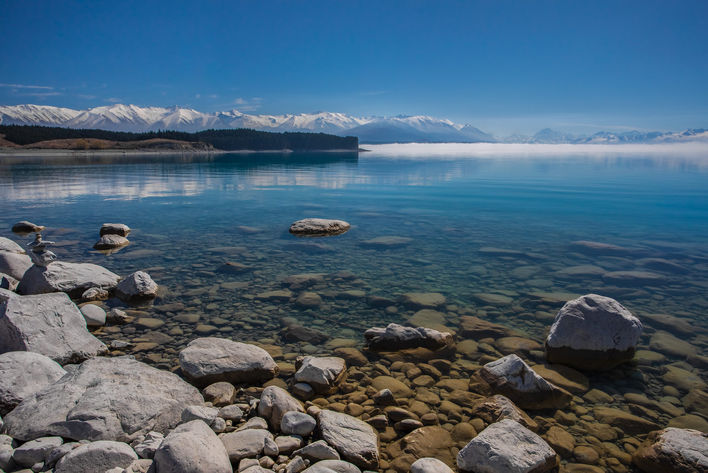 New Zealand lake Pukaki landscape sunny day