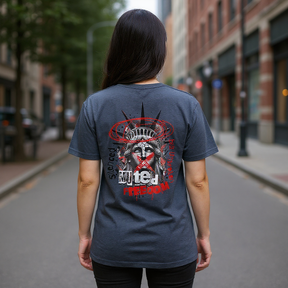 Urban Apparel Muted Freedom Statue of Liberty Graphic Tee, dark gray, bold street-art inspired print, Statue of Liberty with red accents and graffiti.