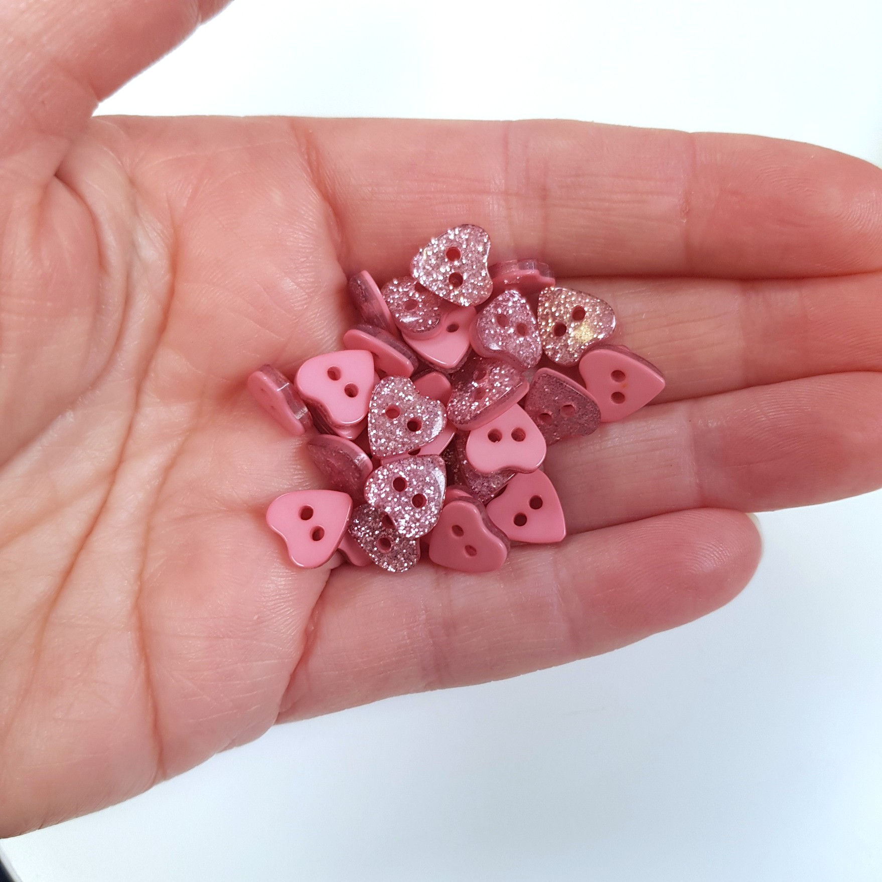 Glitter Buttons :: TINY Heart :: Pink