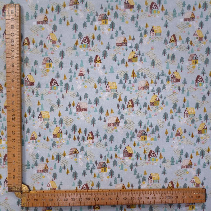 Thumbnail: Fabric :: Goldilocks :: Teal Forest Houses