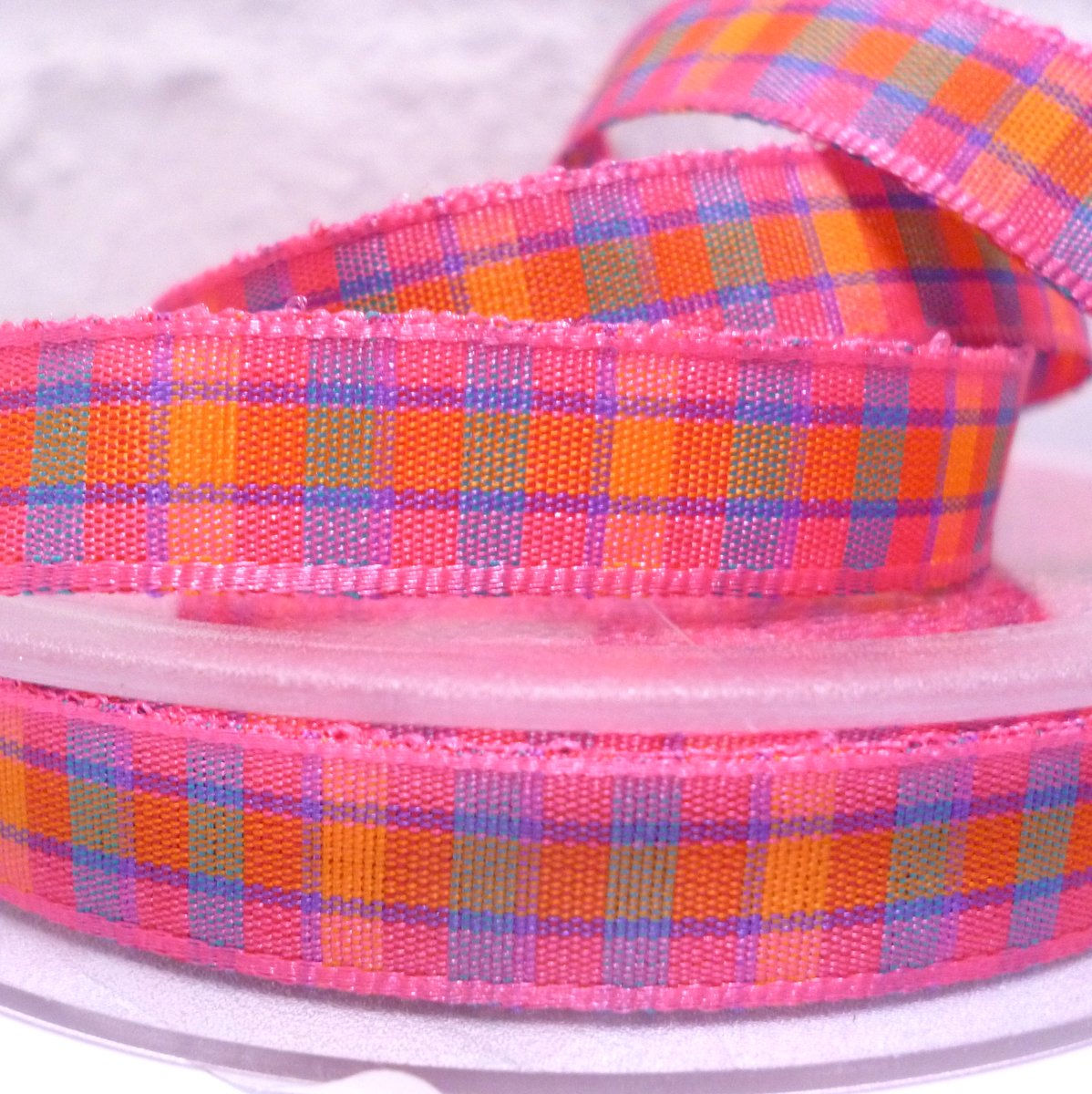 Fuchsia Madras Check Ribbon
