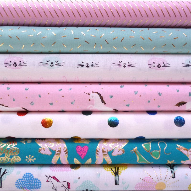 Thumbnail: LAST FEW Fabric Felt :: Pastel Metallic Unicorn Dots on White