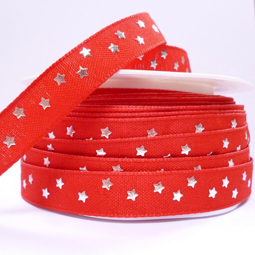Cotton & Stars Ribbon :: Red + Silver Stars | paper-and-string