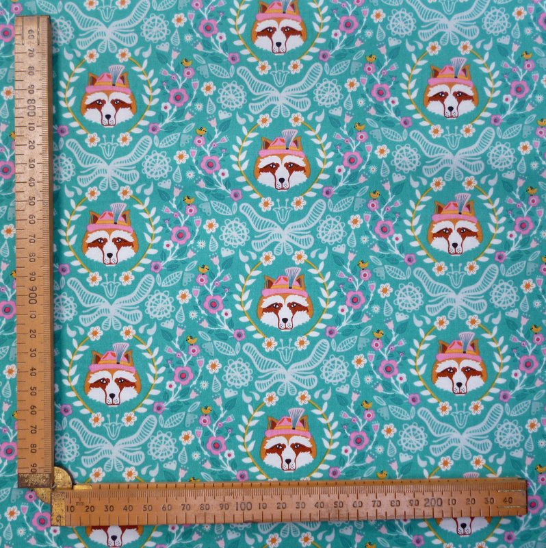 Thumbnail: Fabric :: Vienna :: Teal Racoon