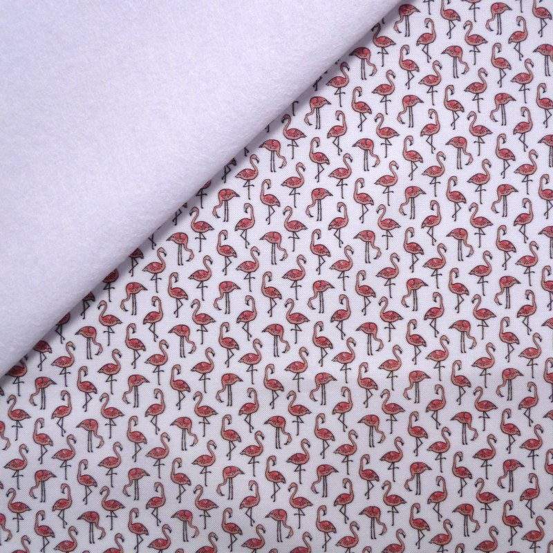 SALE Artisan Fabric Felt :: Tiny Pink Flamingos on White