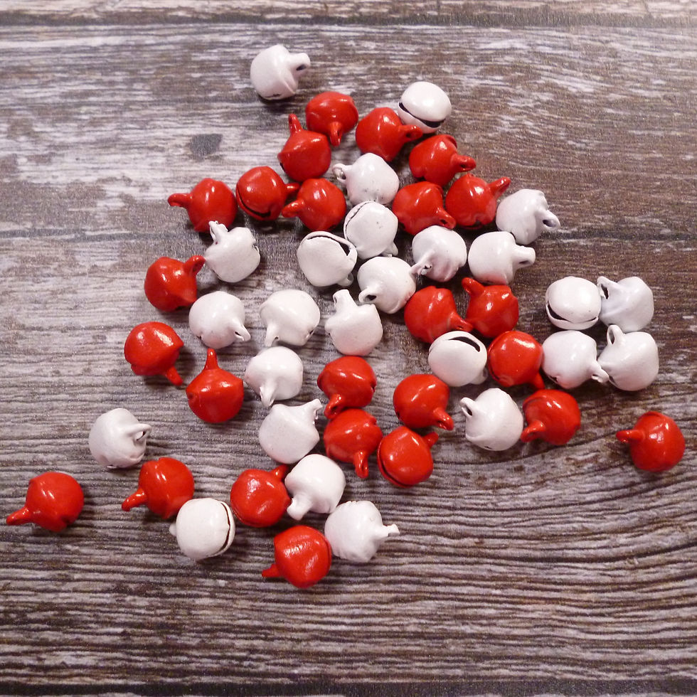 Thumbnail: Red & White 8mm Bells ::  Pack of 50