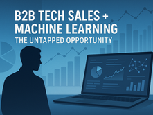 Silhouetted business professional analyzing machine learning data on a laptop screen with charts and graphs, representing the untapped opportunity of using AI in B2B tech sales