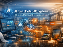 AI-powered POS systems hero image with POS terminals, analytics, and vendor logos.