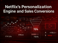 Netflix’s Personalization Engine and Sales Conversions — ultra-realistic dashboard with CTR graphs, A/B testing, and conversion funnel.