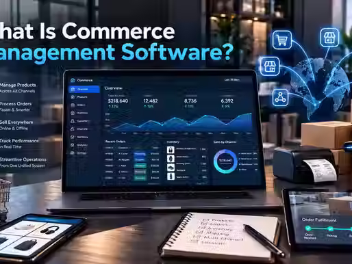 Commerce management software dashboard for ecommerce operations.