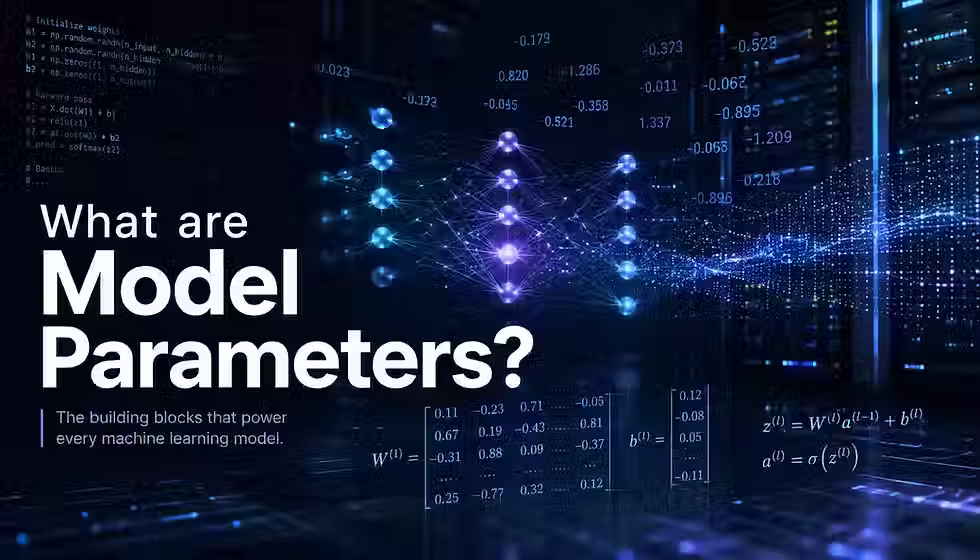 Glowing neural network illustrating AI model parameters.