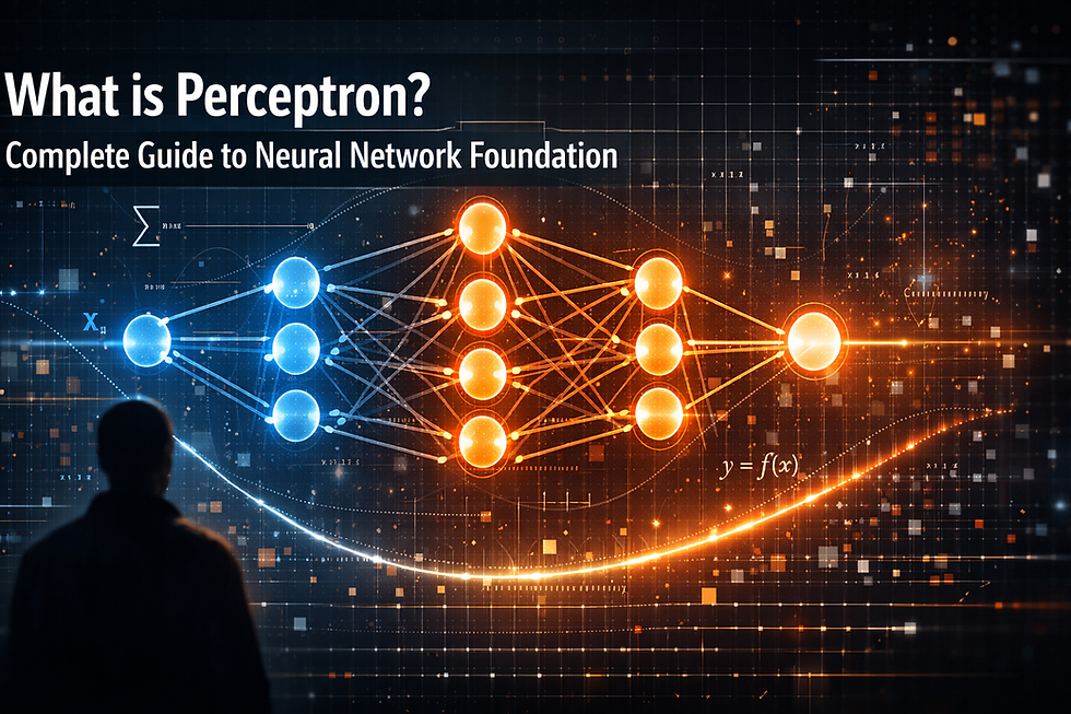 What is Perceptron? Neural network foundation guide banner.