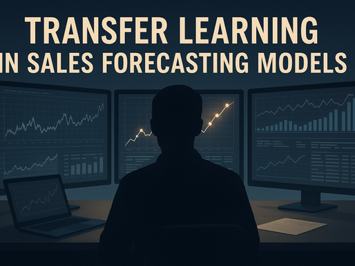 Ultra-realistic digital illustration of a faceless silhouette analyzing multiple data screens for sales forecasting using transfer learning, with rising graph charts and dashboards, in a dark-toned office environment, designed for blog on machine learning in sales forecasting.