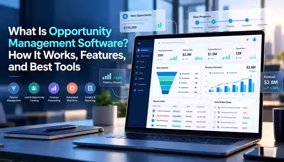 Opportunity management software dashboard with pipeline tracking, forecasting, and analytics.