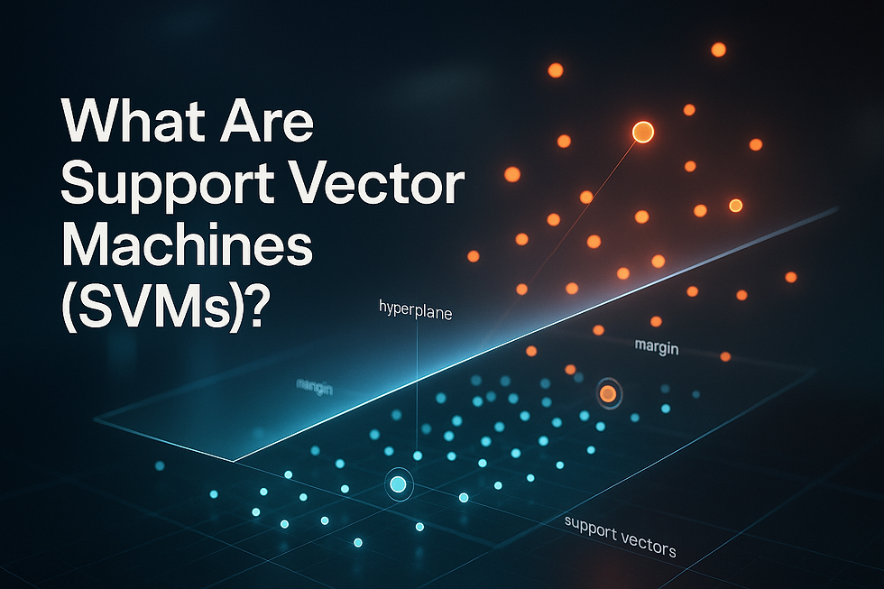 What Are Support Vector Machines (SVMs)? 3D hyperplane with margins and support vectors separating two data classes.