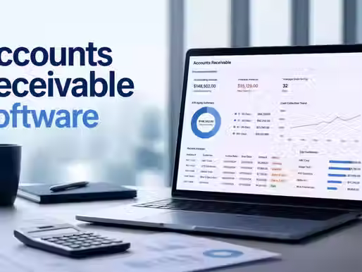 “Accounts Receivable Software” blog header with laptop AR dashboard and charts.