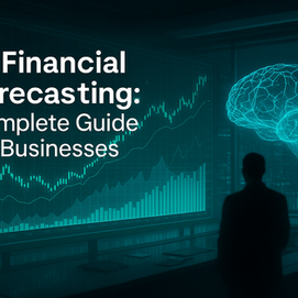 AI financial forecasting guide with glowing charts and digital brain