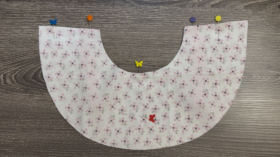 Place the second collar piece on top with right sides together. Match the raw edges and pin or clip all the way around.