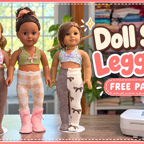 18-inch doll wearing handmade sock leggings made with a free sewing pattern