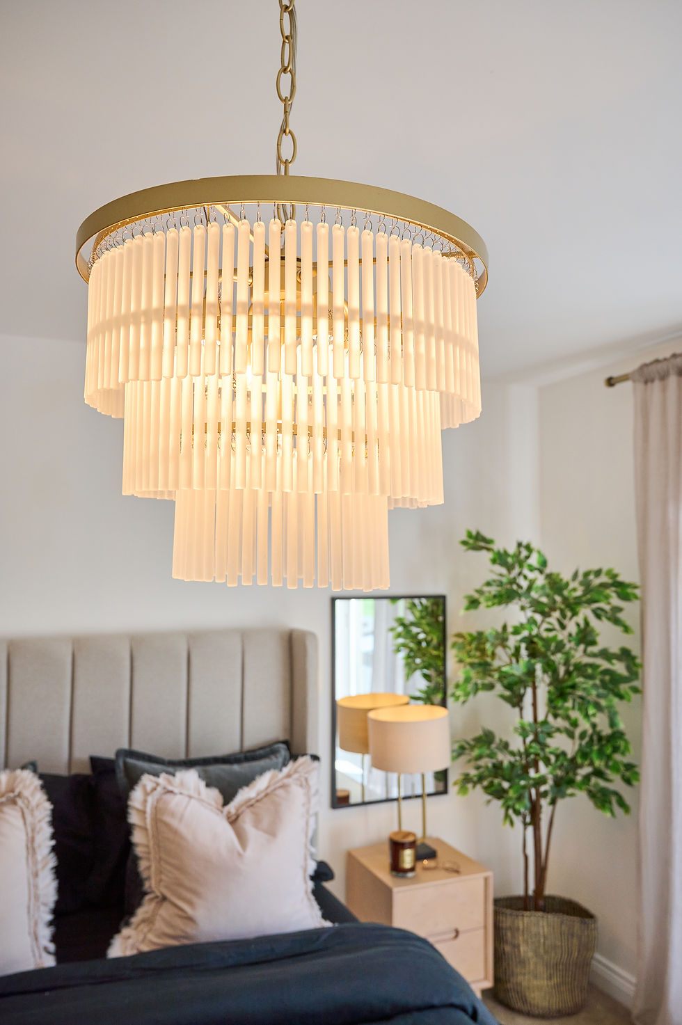 Guest bedroom brass chandelier