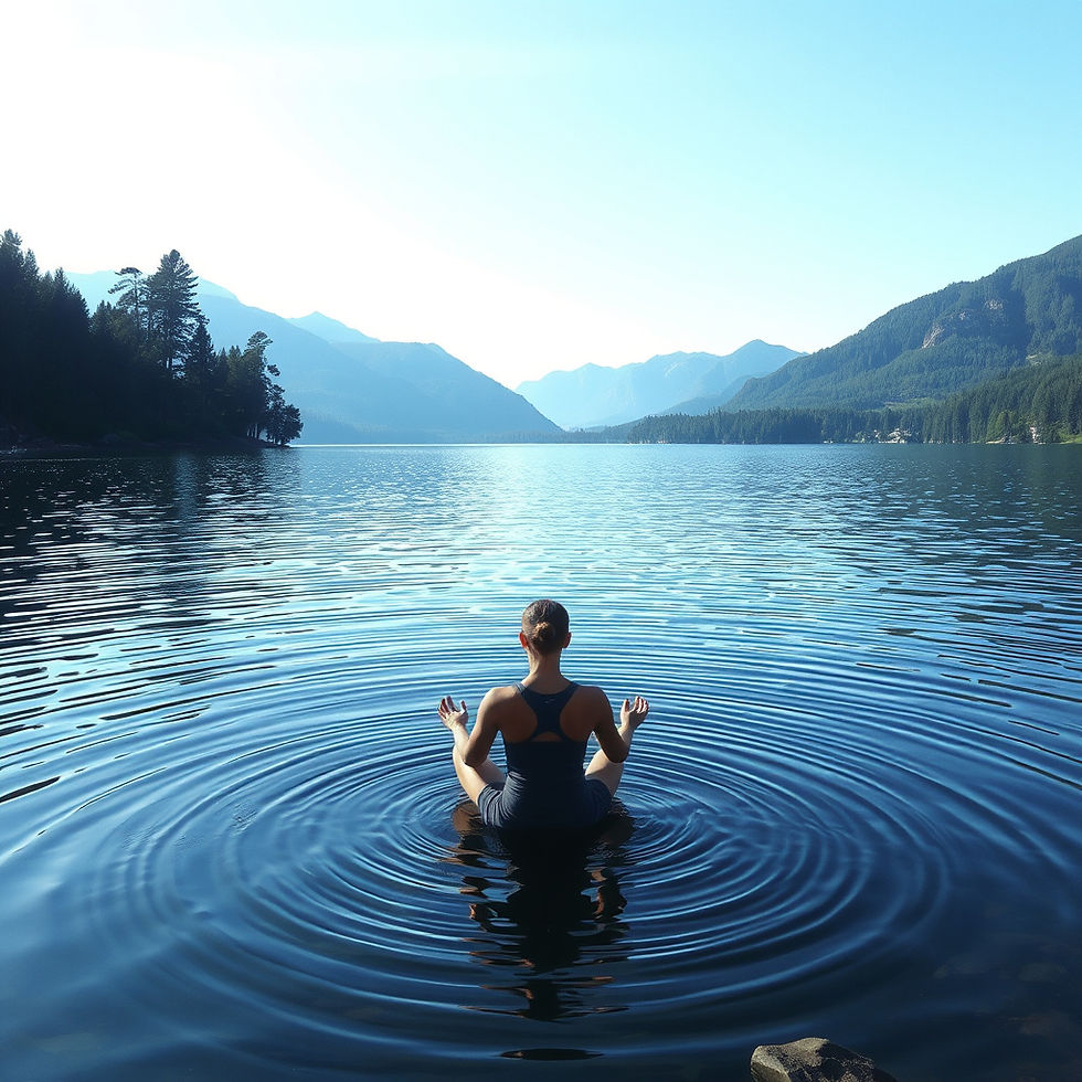 peaceful lake with ripples in and someone meditating nearby