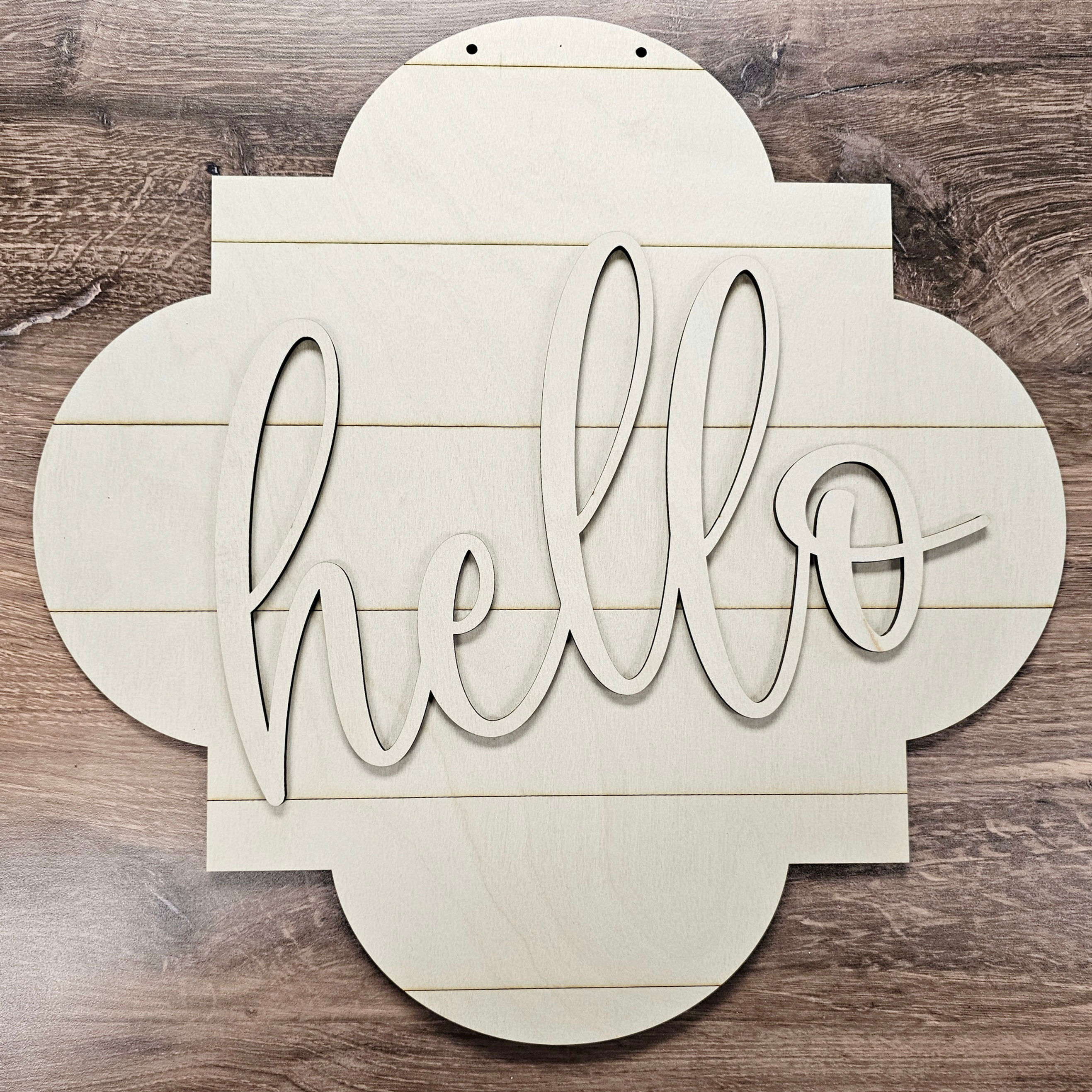 Hello Quatrefoil Door Hanger - Unfinished