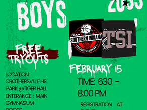 TSI having 5th grade boys tryouts on Sunday, February 15th.